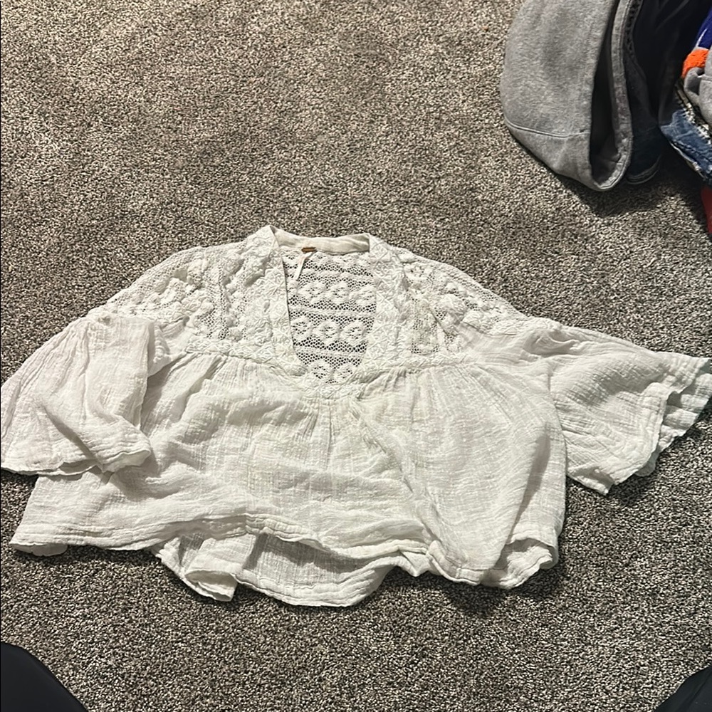 Free People Ivory Lace Peasant Top
